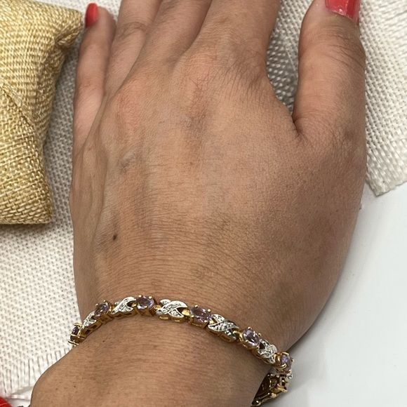 Vintage Gold Over Sterling Silver Bracelet – Amethyst & CZ Accents – 7.25” - Picture 8 of 17